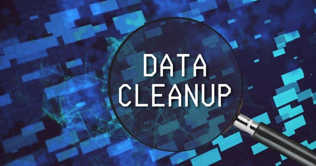 magnifying glass highlighting data cleanup and migration