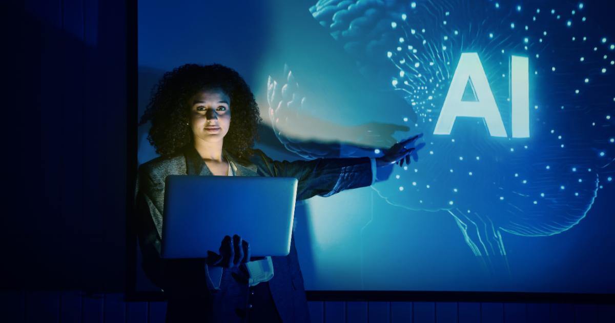 AI Staffing Problem cover IT leader gesturing toward an AI display, representing the gap between adopting AI and using it